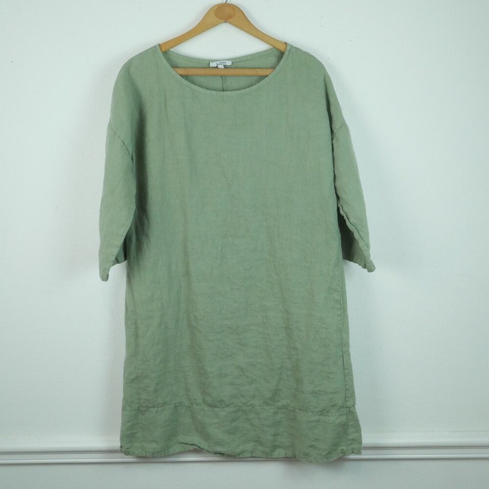 Rosemarine 100% Linen Tunic Dress Medium Made in Italy Olive Drab Lagenlook Boho
